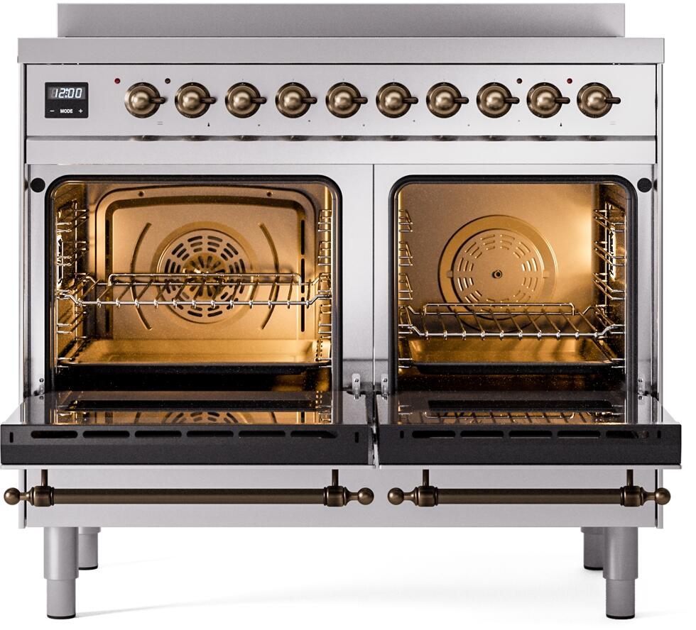 ILVE Nostalgie II 40-Inch Freestanding Electric Induction Range in Stainless Steel with Bronze Trim (UPDI406NMPSSB)