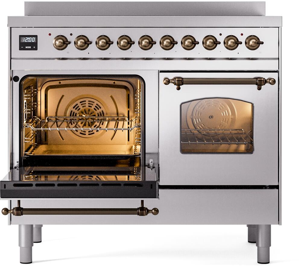 ILVE Nostalgie II 40-Inch Freestanding Electric Induction Range in Stainless Steel with Bronze Trim (UPDI406NMPSSB)