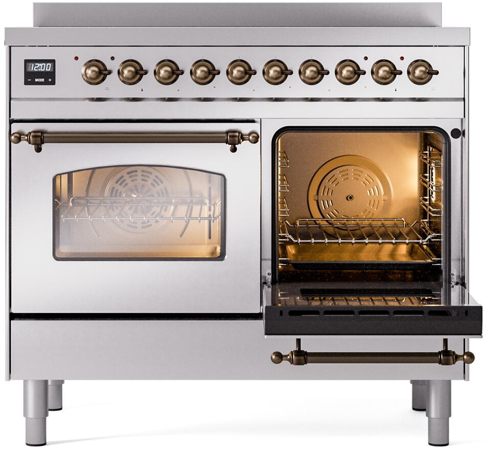 ILVE Nostalgie II 40-Inch Freestanding Electric Induction Range in Stainless Steel with Bronze Trim (UPDI406NMPSSB)