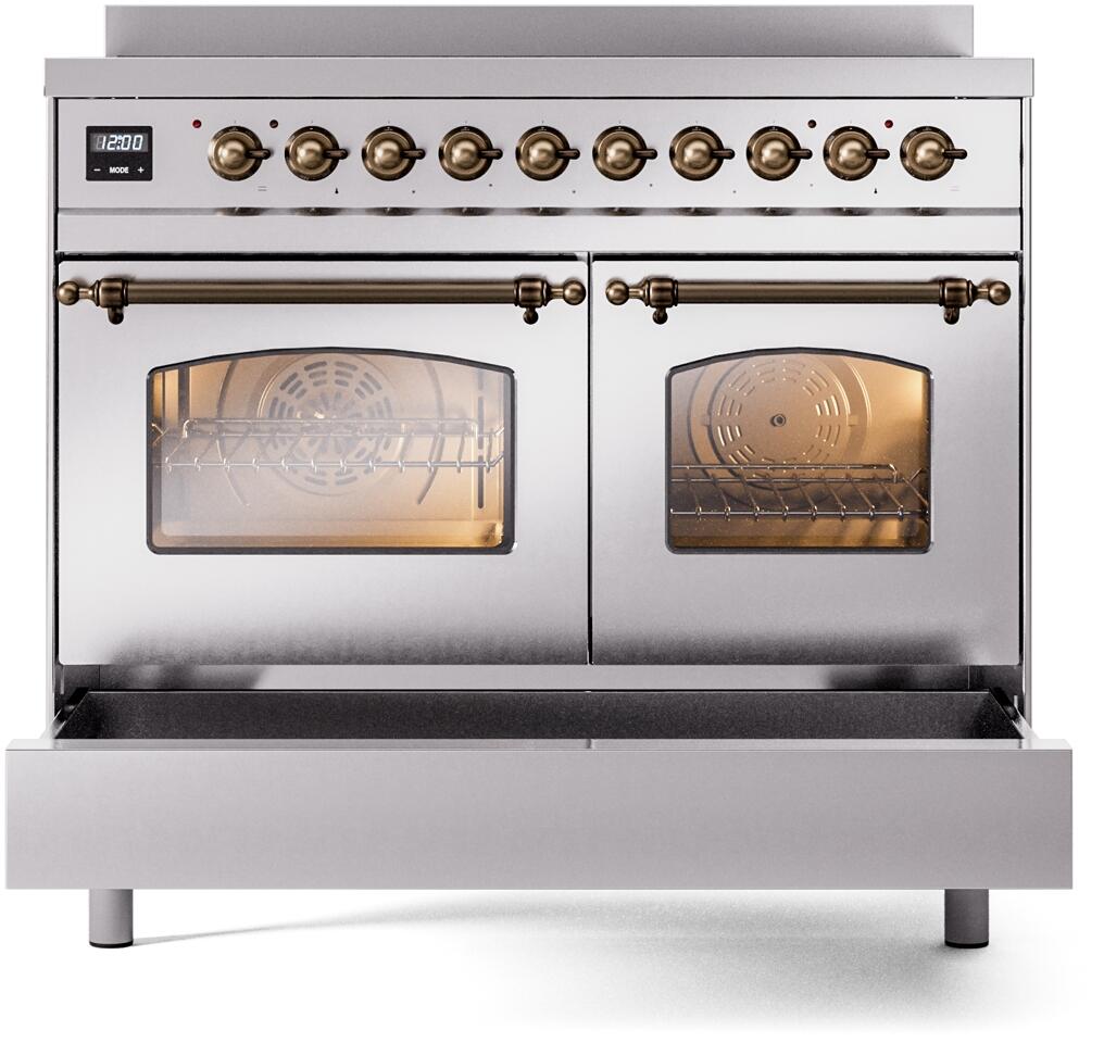 ILVE Nostalgie II 40-Inch Freestanding Electric Induction Range in Stainless Steel with Bronze Trim (UPDI406NMPSSB)