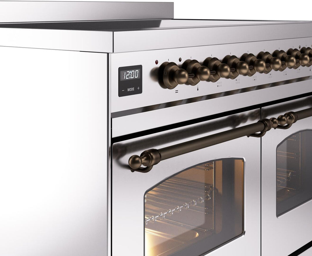 ILVE Nostalgie II 40-Inch Freestanding Electric Induction Range in Stainless Steel with Bronze Trim (UPDI406NMPSSB)