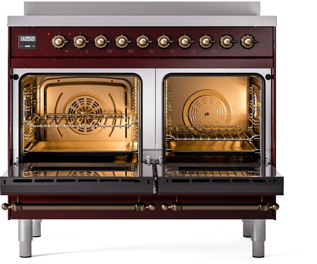 ILVE Nostalgie II 40-Inch Freestanding Electric Induction Range in Burgundy with Bronze Trim (UPDI406NMPBUB)