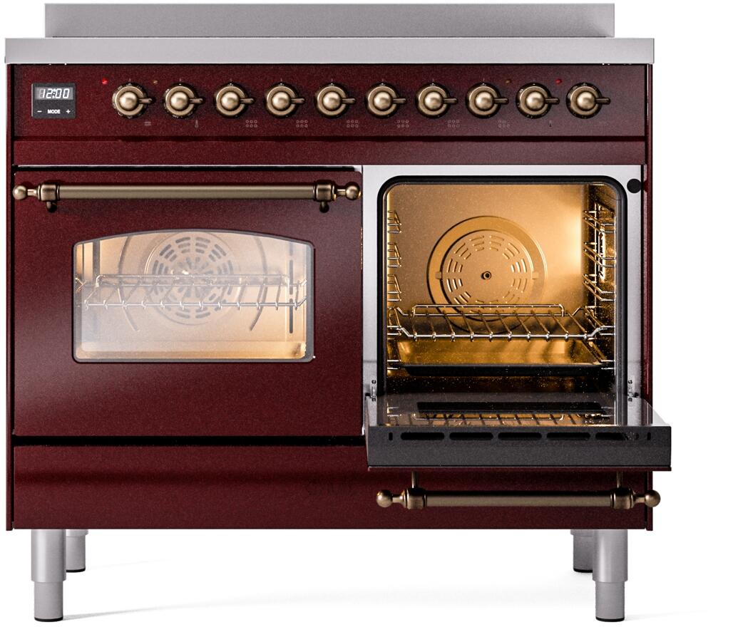 ILVE Nostalgie II 40-Inch Freestanding Electric Induction Range in Burgundy with Bronze Trim (UPDI406NMPBUB)