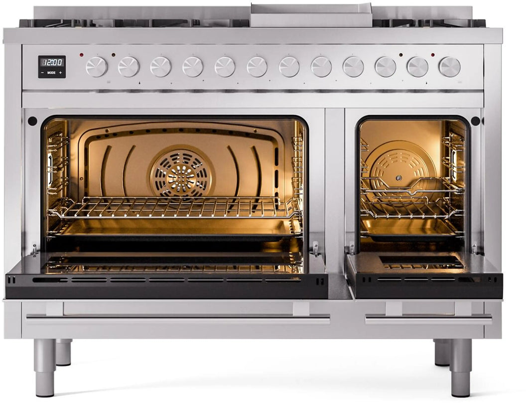 ILVE 48-Inch Professional Plus II Freestanding Dual Fuel Range with 8 Sealed Burner in Stainless Steel (UP48FWMPSS)