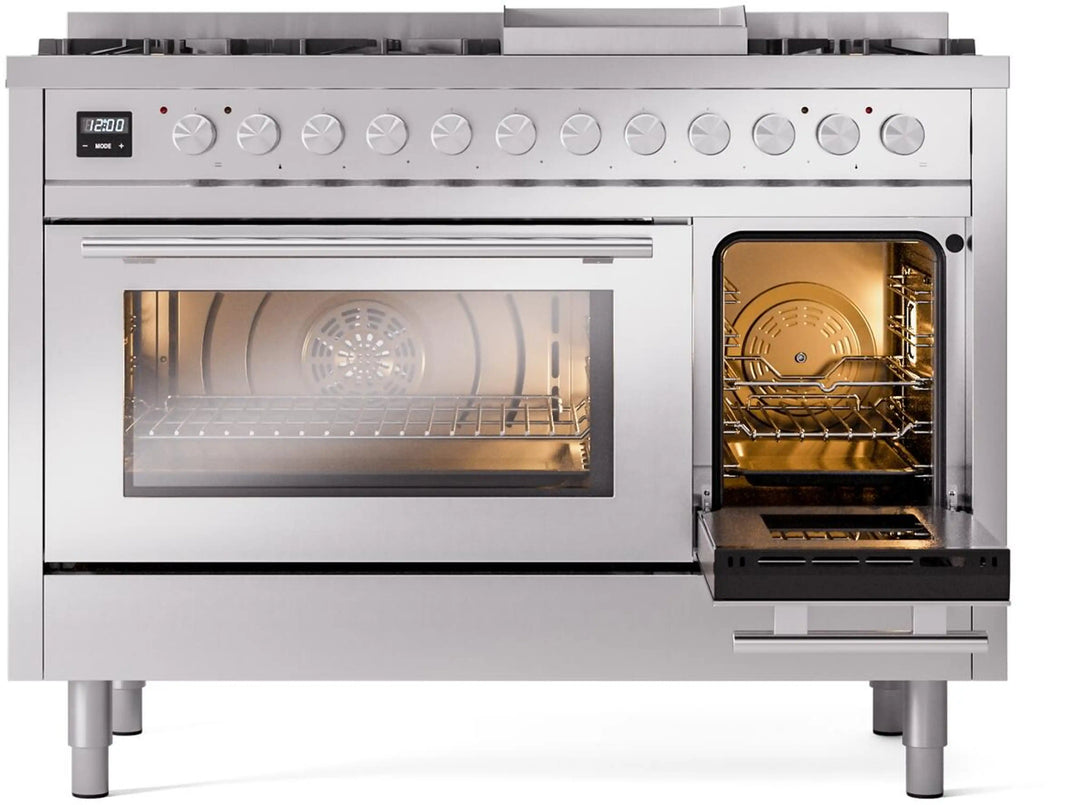 ILVE 48-Inch Professional Plus II Freestanding Dual Fuel Range with 8 Sealed Burner in Stainless Steel (UP48FWMPSS)