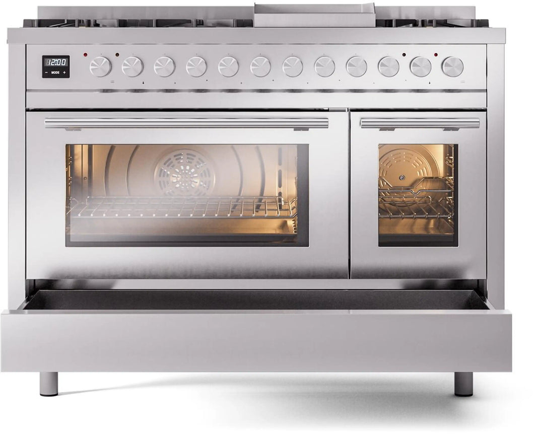 ILVE 48-Inch Professional Plus II Freestanding Dual Fuel Range with 8 Sealed Burner in Stainless Steel (UP48FWMPSS)