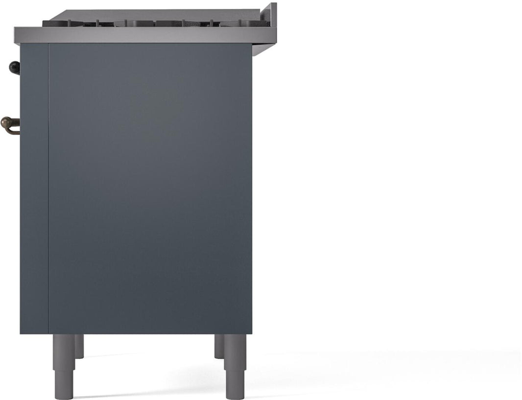 ILVE Nostalgie II 36-Inch Dual Fuel Freestanding Range in Blue Grey with Bronze Trim (UP36FNMPBGB)