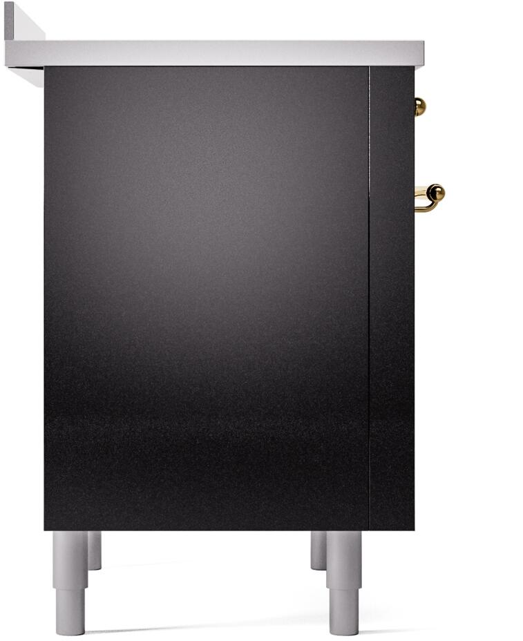 ILVE Nostalgie II 36-Inch Freestanding Electric Induction Range in Glossy Black with Brass Trim (UPI366NMPBKG)