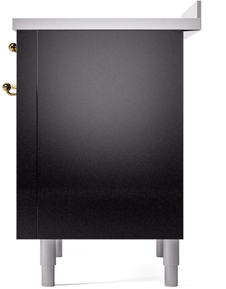 ILVE Nostalgie II 36-Inch Freestanding Electric Induction Range in Glossy Black with Brass Trim (UPI366NMPBKG)