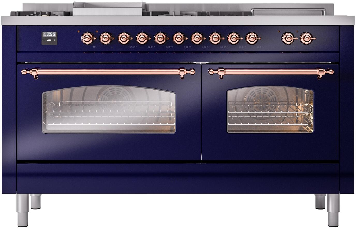 ILVE Nostalgie II 60-Inch Dual Fuel Freestanding Range in Midnight Blue with Copper Trim (UP60FSNMPMBP)