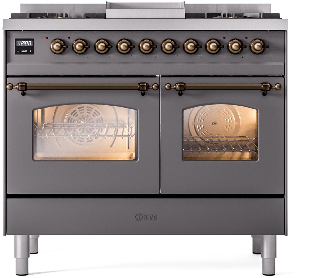 ILVE Nostalgie II 40-Inch Dual Fuel Freestanding Range in Matte Graphite with Bronze Trim (UPD40FNMPMGB)