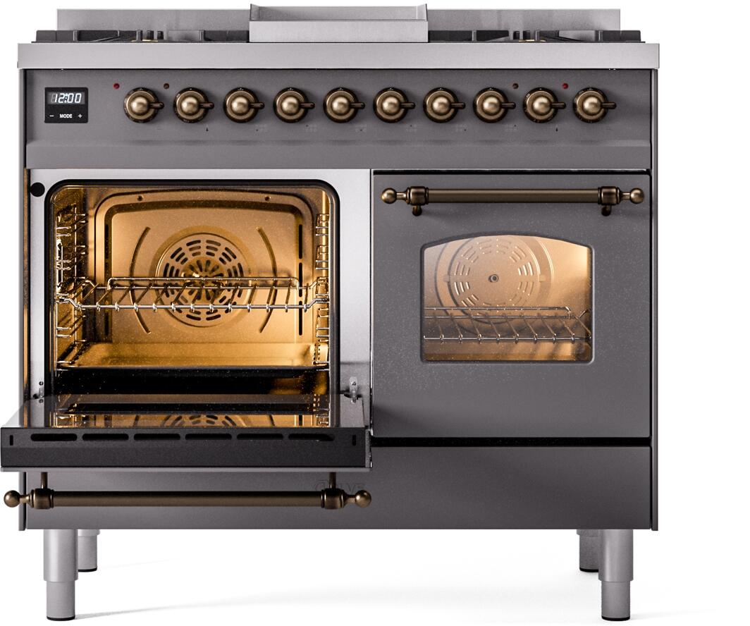 ILVE Nostalgie II 40-Inch Dual Fuel Freestanding Range in Matte Graphite with Bronze Trim (UPD40FNMPMGB)