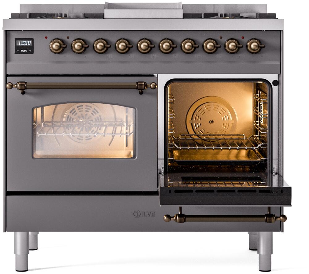 ILVE Nostalgie II 40-Inch Dual Fuel Freestanding Range in Matte Graphite with Bronze Trim (UPD40FNMPMGB)