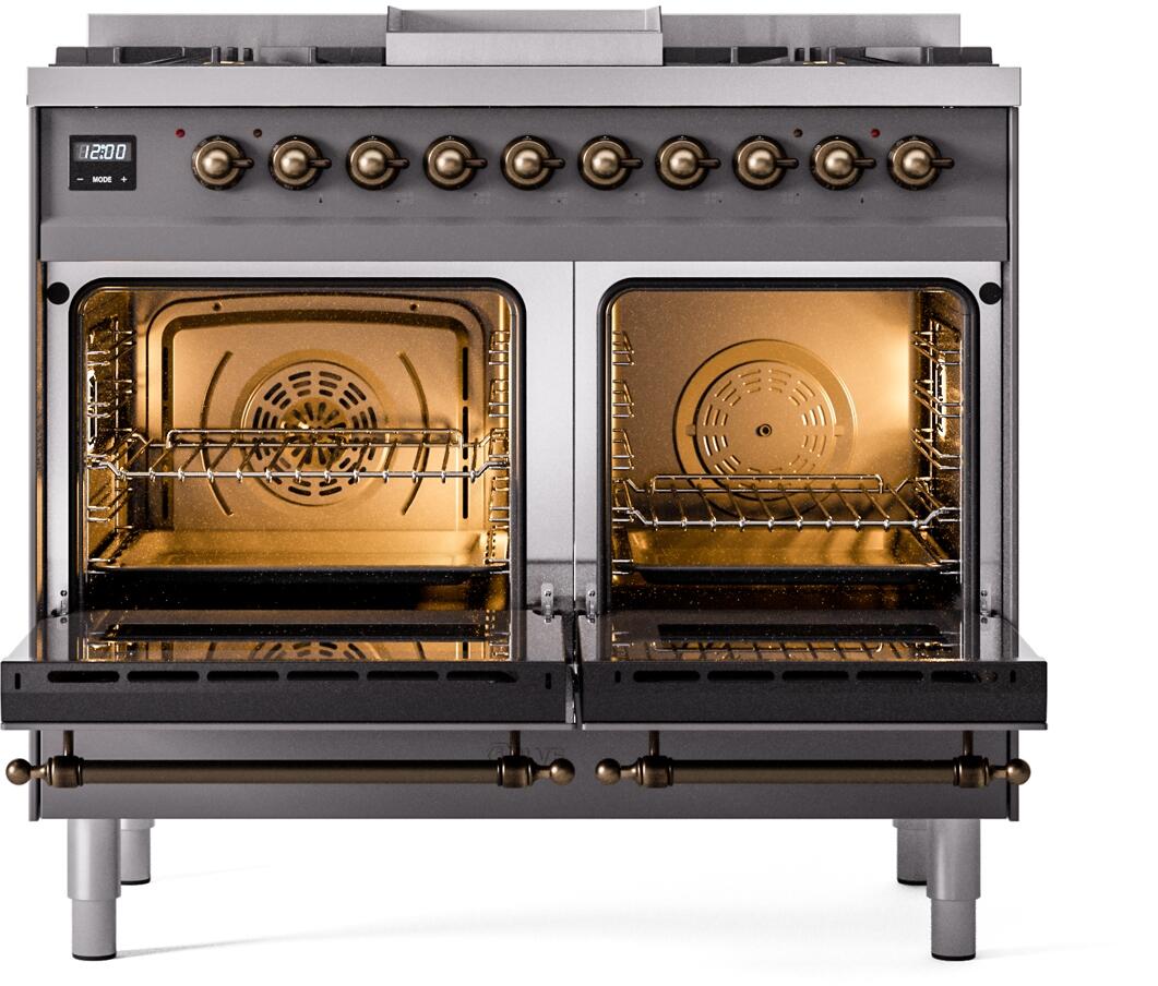 ILVE Nostalgie II 40-Inch Dual Fuel Freestanding Range in Matte Graphite with Bronze Trim (UPD40FNMPMGB)