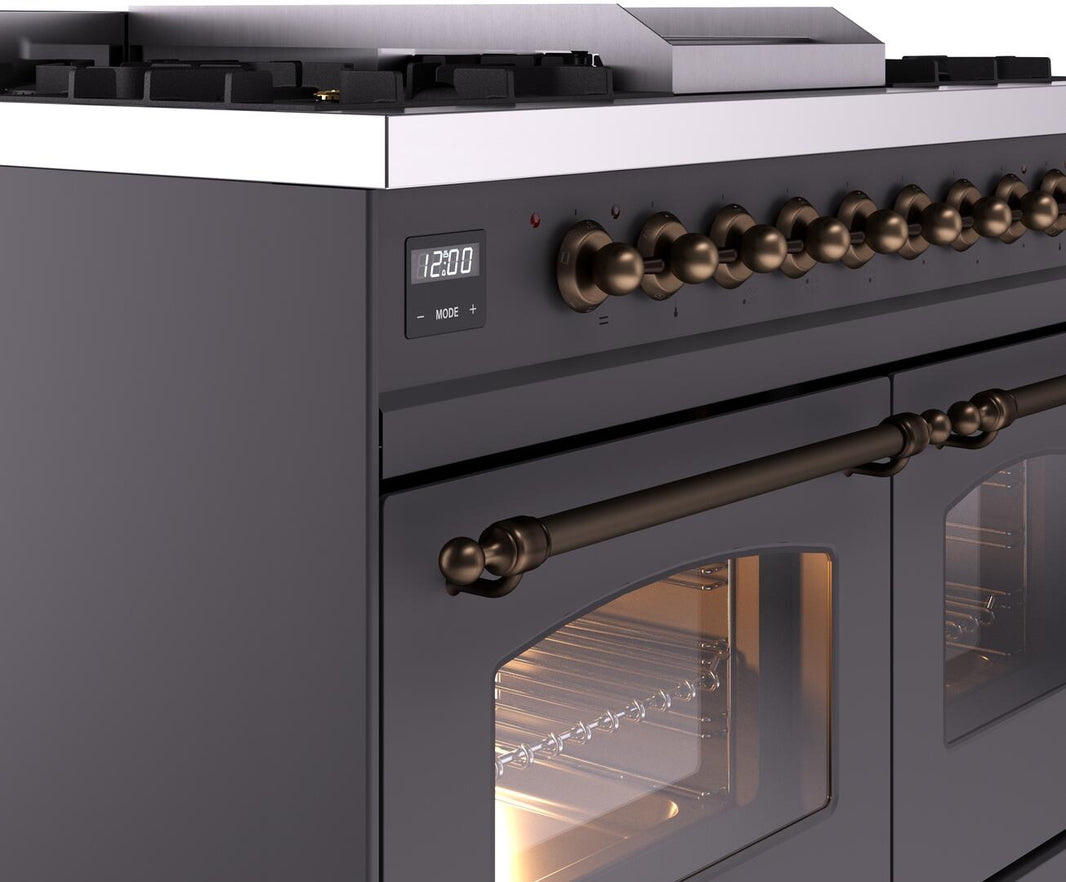 ILVE Nostalgie II 40-Inch Dual Fuel Freestanding Range in Matte Graphite with Bronze Trim (UPD40FNMPMGB)