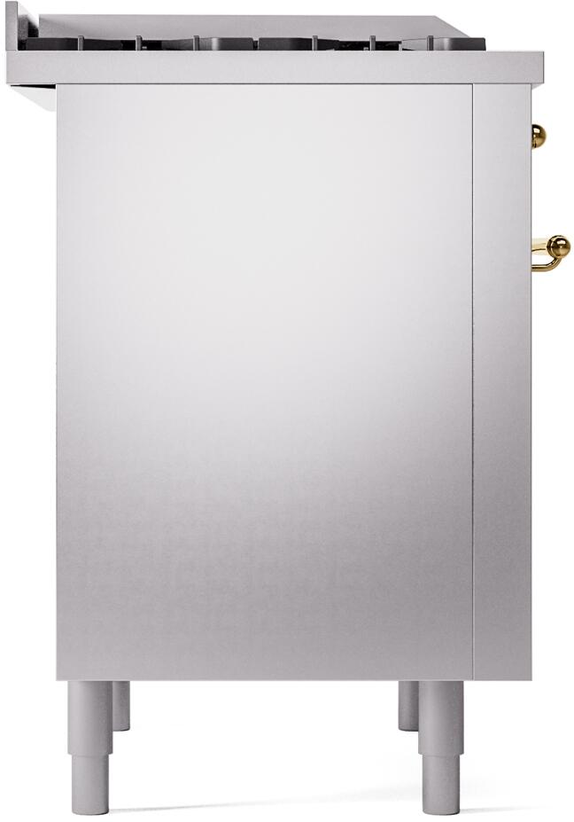 ILVE Nostalgie II 36-Inch Dual Fuel Freestanding Range in Stainless Steel with Brass Trim (UP36FNMPSSG)