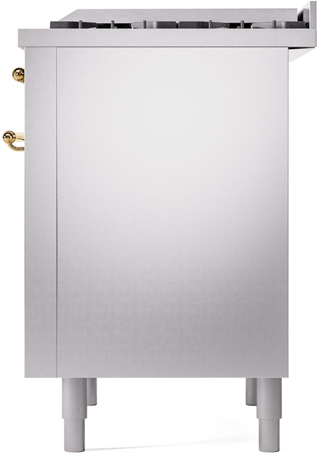 ILVE Nostalgie II 36-Inch Dual Fuel Freestanding Range in Stainless Steel with Brass Trim (UP36FNMPSSG)