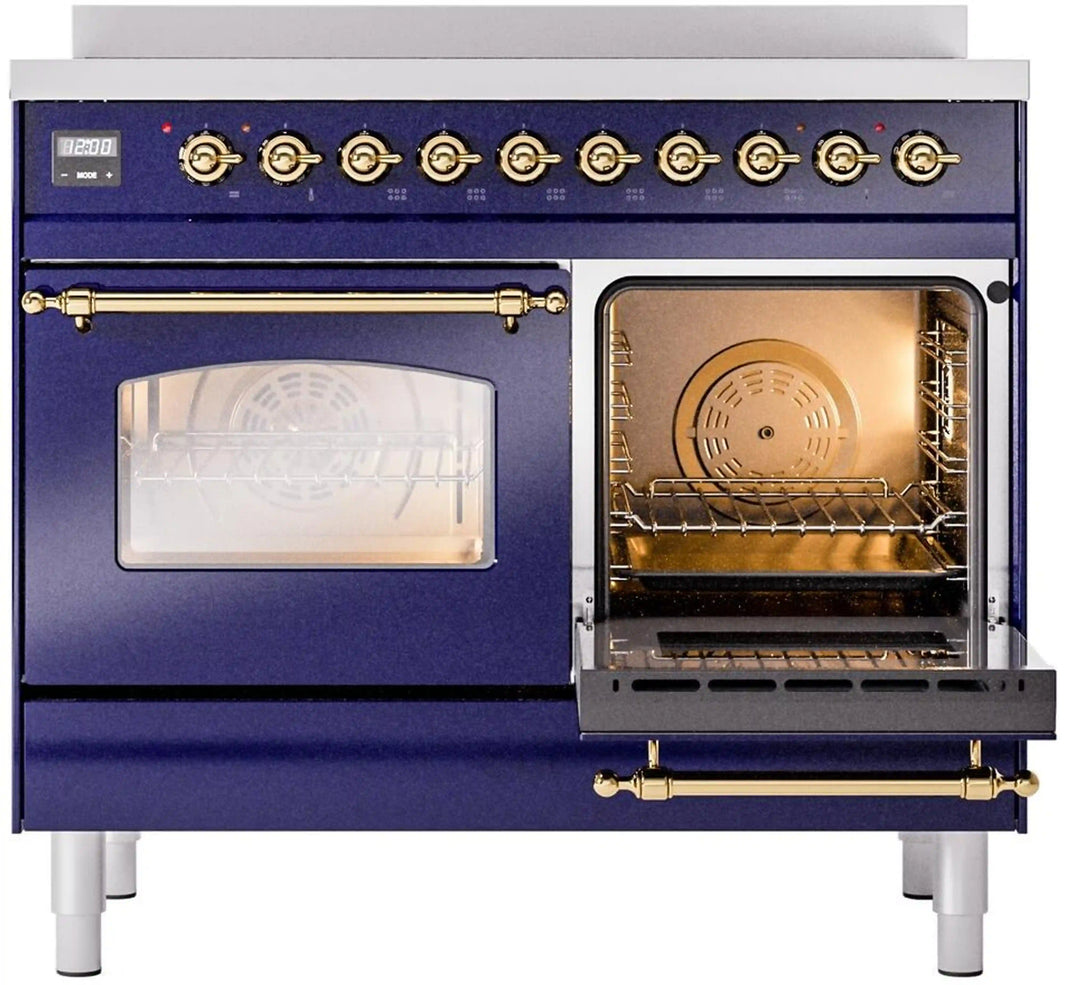 ILVE Nostalgie II 40-Inch Freestanding Electric Induction Range in Midnight Blue with Brass Trim (UPDI406NMPMBG)