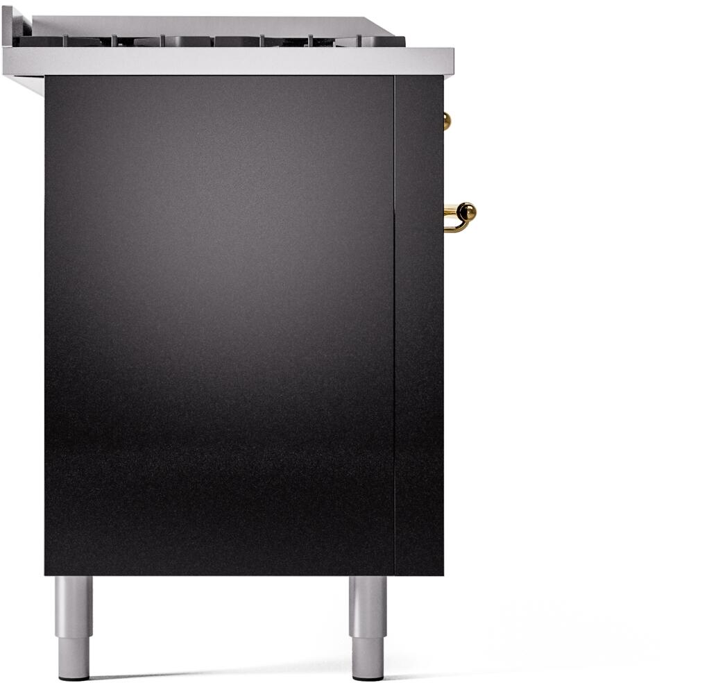 ILVE Nostalgie II 60-Inch Dual Fuel Freestanding Range in Glossy Black with Brass Trim (UP60FSNMPBKG)