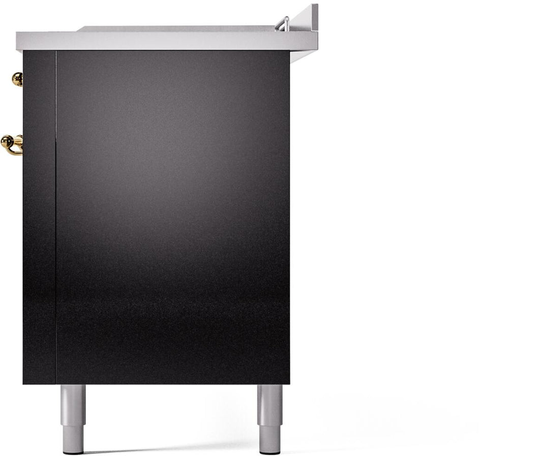 ILVE Nostalgie II 60-Inch Dual Fuel Freestanding Range in Glossy Black with Brass Trim (UP60FSNMPBKG)