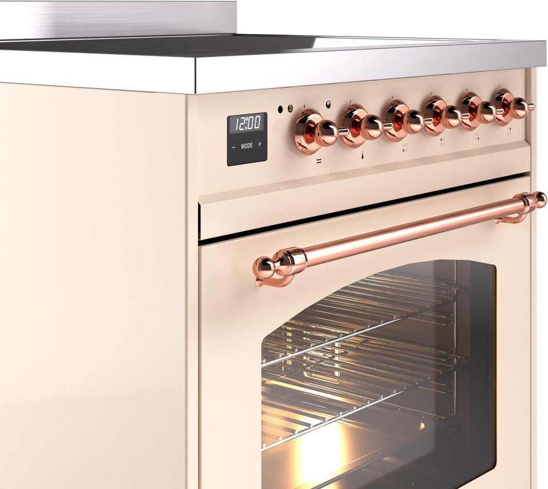 ILVE Nostalgie II 30-Inch Freestanding Electric Induction Range in Antique White with Copper Trim (UPI304NMPAWP)