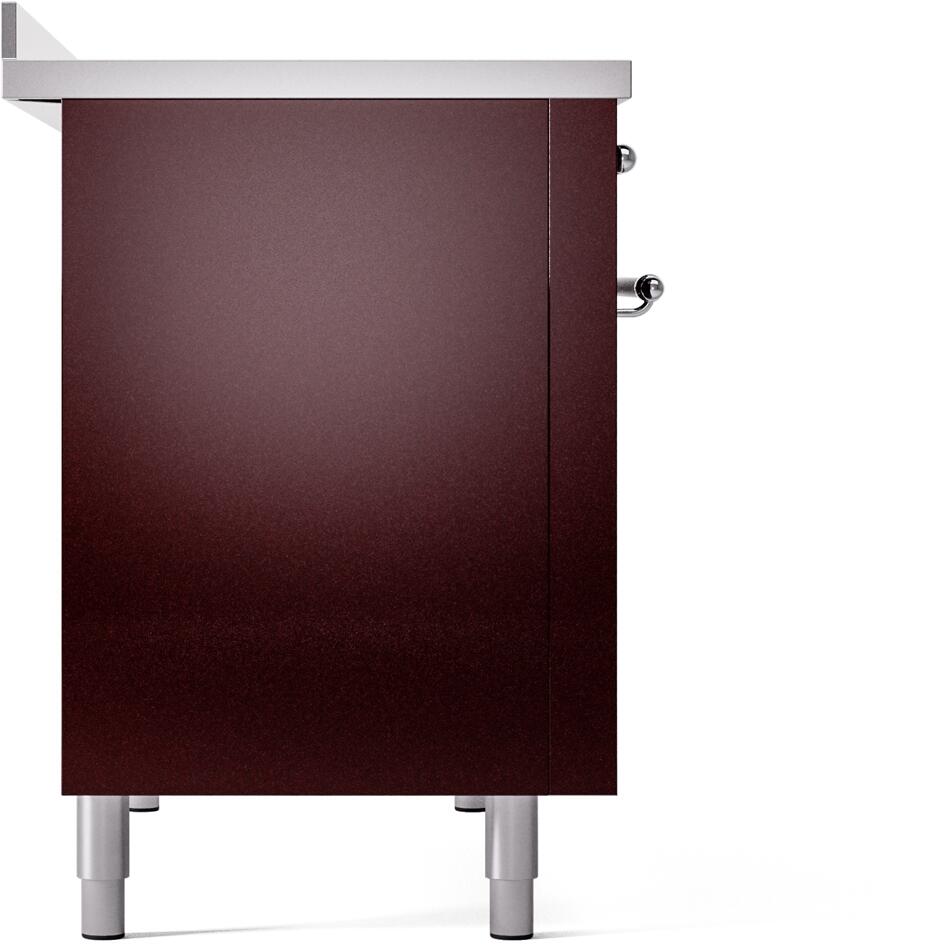 ILVE Nostalgie II 48-Inch Freestanding Electric Induction Range in Burgundy with Chrome Trim (UPI486NMPBUC)