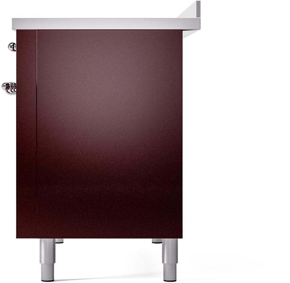 ILVE Nostalgie II 48-Inch Freestanding Electric Induction Range in Burgundy with Chrome Trim (UPI486NMPBUC)