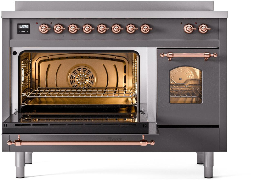 ILVE Nostalgie II 48-Inch Freestanding Electric Induction Range in Matte Graphite with Copper Trim (UPI486NMPMGP)