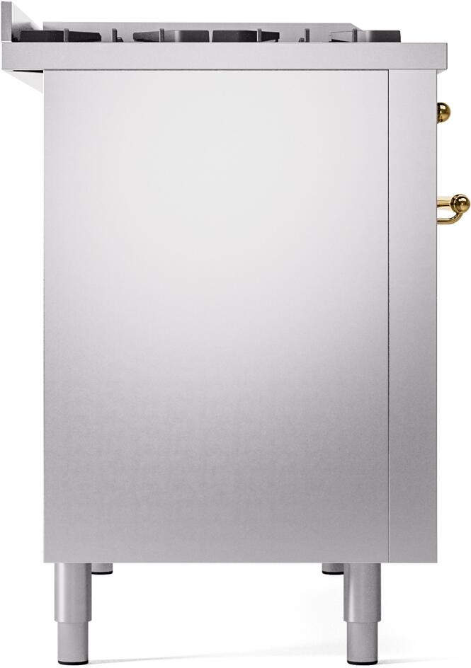 ILVE Nostalgie II 48-Inch Dual Fuel Freestanding Range in Stainless Steel with Brass Trim (UP48FNMPSSG)