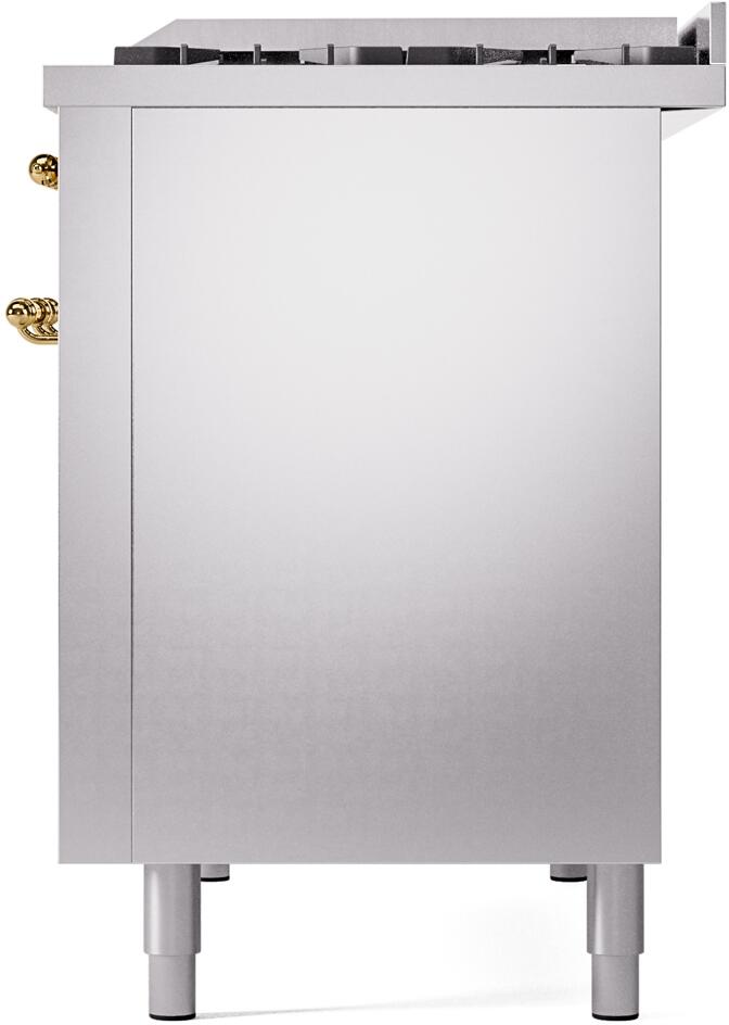 ILVE Nostalgie II 48-Inch Dual Fuel Freestanding Range in Stainless Steel with Brass Trim (UP48FNMPSSG)