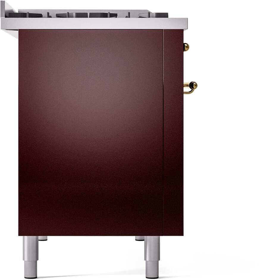 ILVE Nostalgie II 48-Inch Dual Fuel Freestanding Range in Burgundy with Brass Trim (UP48FNMPBUG)