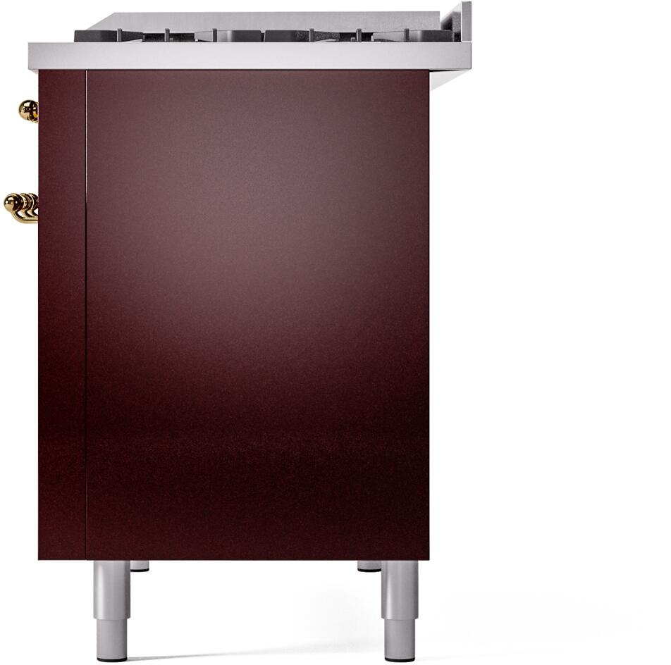 ILVE Nostalgie II 48-Inch Dual Fuel Freestanding Range in Burgundy with Brass Trim (UP48FNMPBUG)