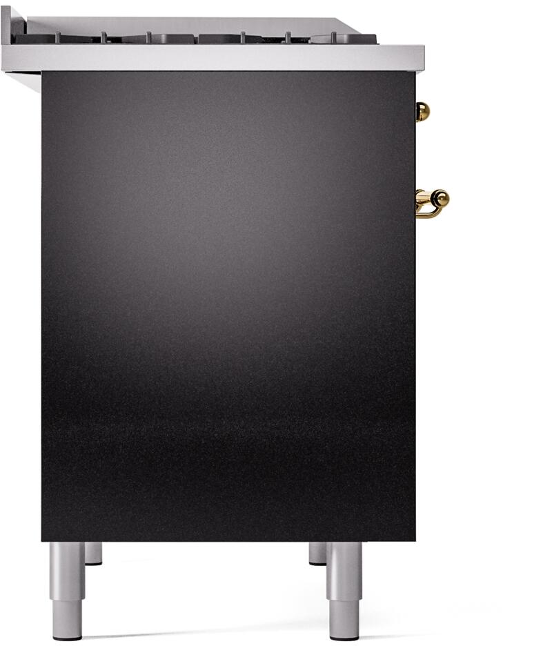 ILVE Nostalgie II 40-Inch Dual Fuel Freestanding Range in Glossy Black with Brass Trim (UPD40FNMPBKG)