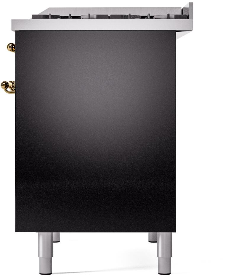 ILVE Nostalgie II 40-Inch Dual Fuel Freestanding Range in Glossy Black with Brass Trim (UPD40FNMPBKG)