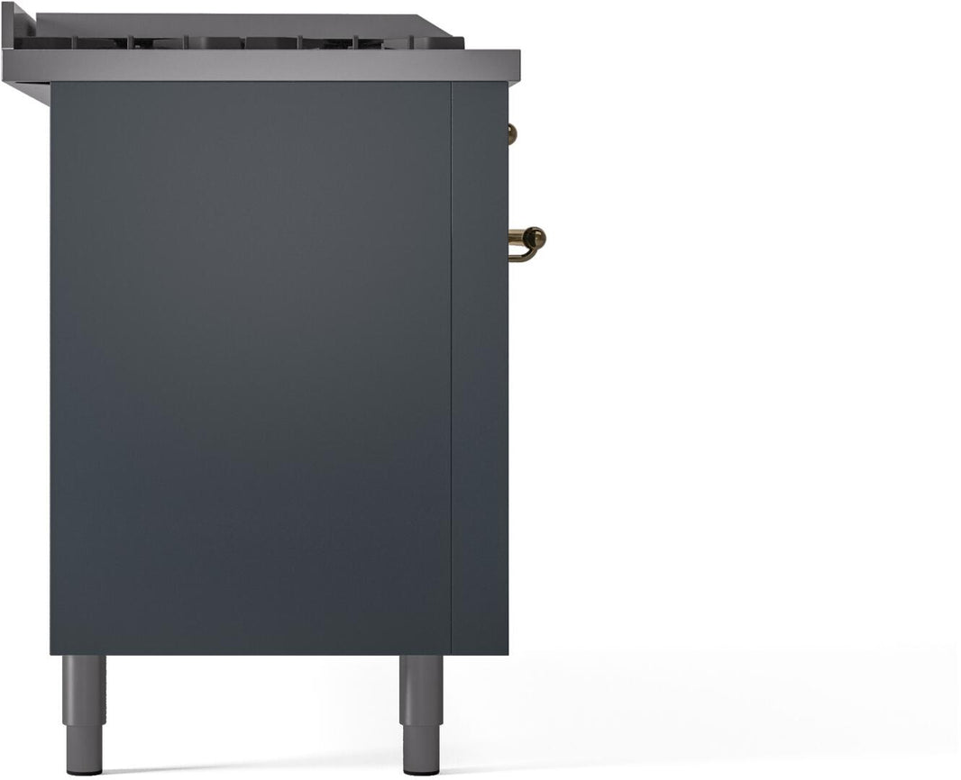 ILVE Nostalgie II 60-Inch Dual Fuel Freestanding Range in Blue Grey with Brass Trim (UP60FSNMPBGG)