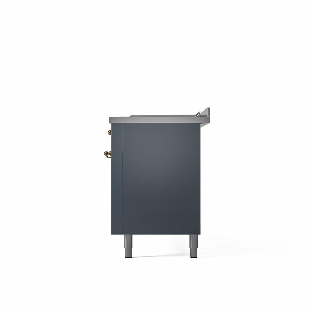 ILVE Nostalgie II 60-Inch Dual Fuel Freestanding Range in Blue Grey with Brass Trim (UP60FSNMPBGG)