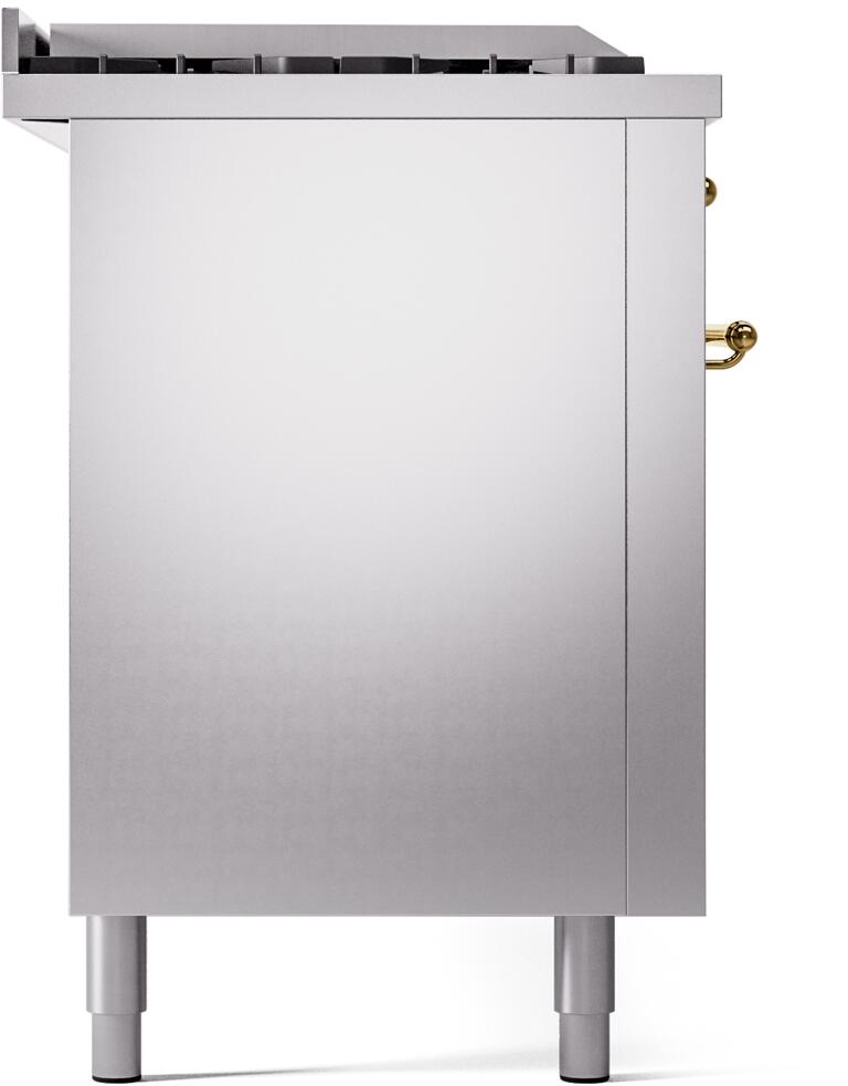 ILVE Nostalgie II 60-Inch Dual Fuel Freestanding Range in Stainless Steel with Brass Trim (UP60FSNMPSSG)