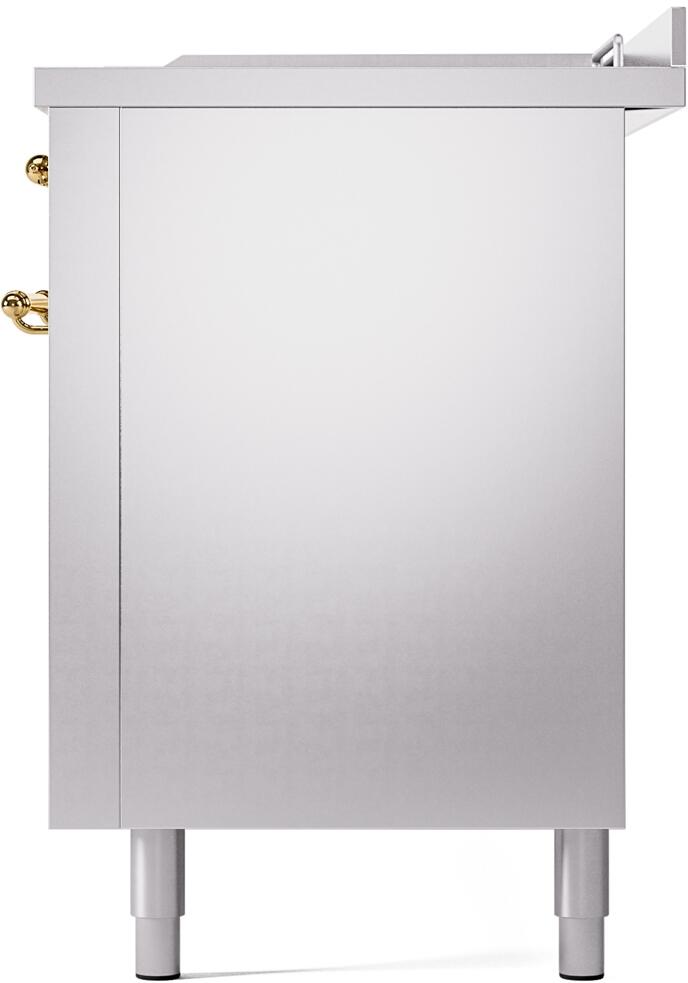 ILVE Nostalgie II 60-Inch Dual Fuel Freestanding Range in Stainless Steel with Brass Trim (UP60FSNMPSSG)