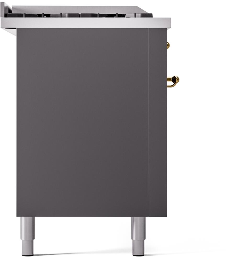 ILVE Nostalgie II 60-Inch Dual Fuel Freestanding Range in Matte Graphite with Brass Trim (UP60FSNMPMGG)