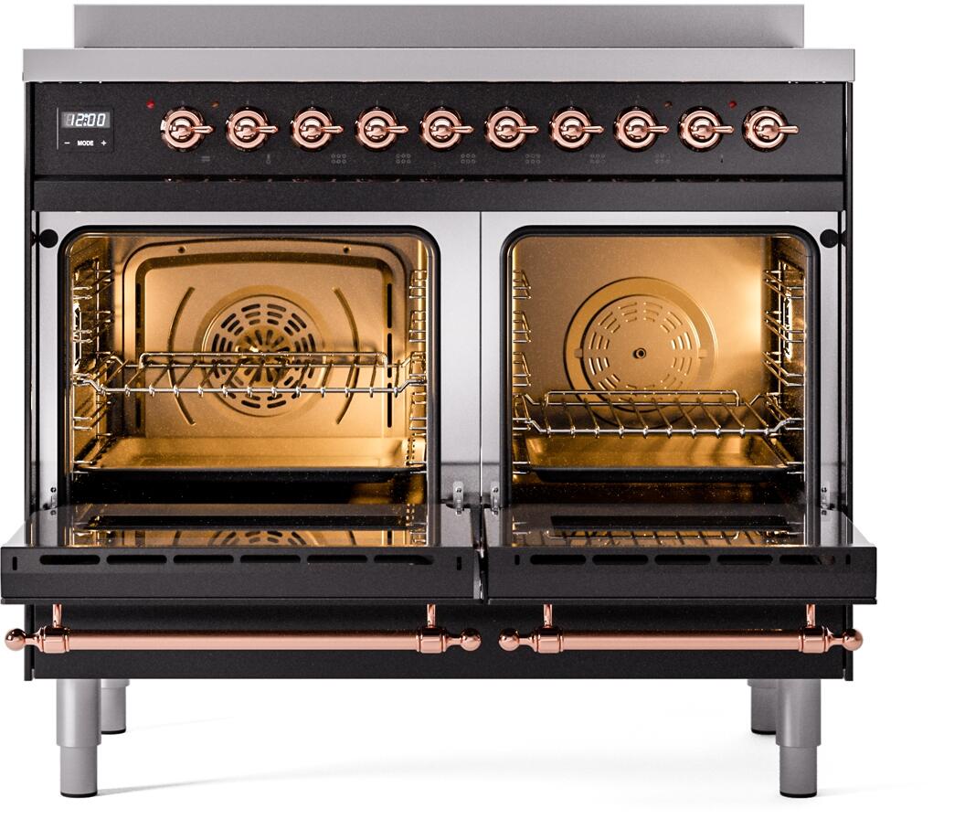 ILVE Nostalgie II 40-Inch Freestanding Electric Induction Range in Glossy Black with Copper Trim (UPDI406NMPBKP)