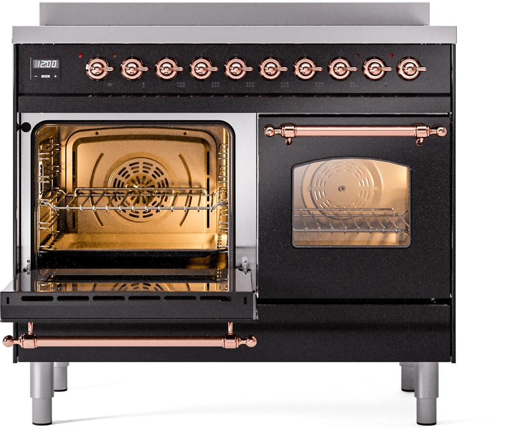 ILVE Nostalgie II 40-Inch Freestanding Electric Induction Range in Glossy Black with Copper Trim (UPDI406NMPBKP)