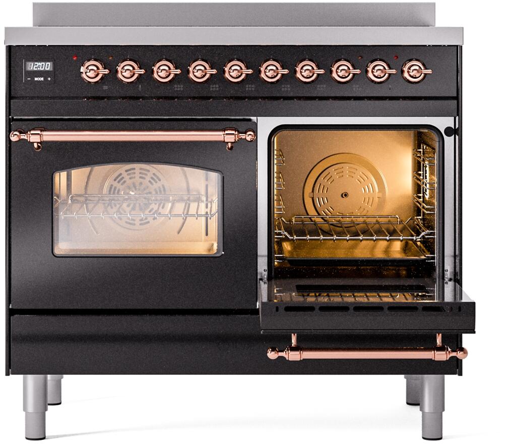 ILVE Nostalgie II 40-Inch Freestanding Electric Induction Range in Glossy Black with Copper Trim (UPDI406NMPBKP)