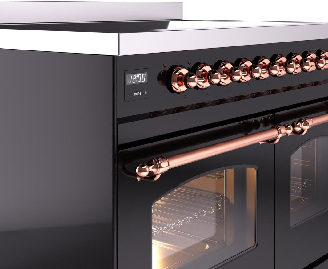 ILVE Nostalgie II 40-Inch Freestanding Electric Induction Range in Glossy Black with Copper Trim (UPDI406NMPBKP)