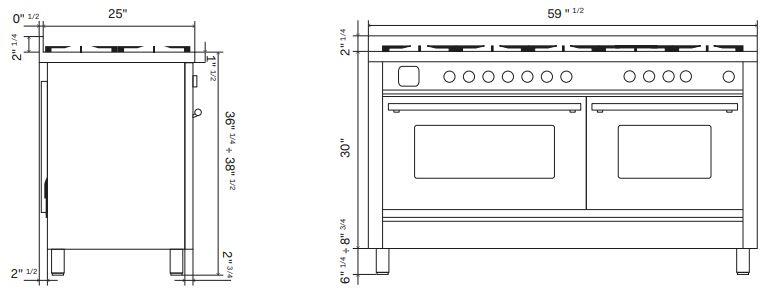 ILVE 60-Inch Professional Plus II Freestanding Dual Fuel Range with 7 Gas Burner in Blue Grey (UP60FSWMPBG)