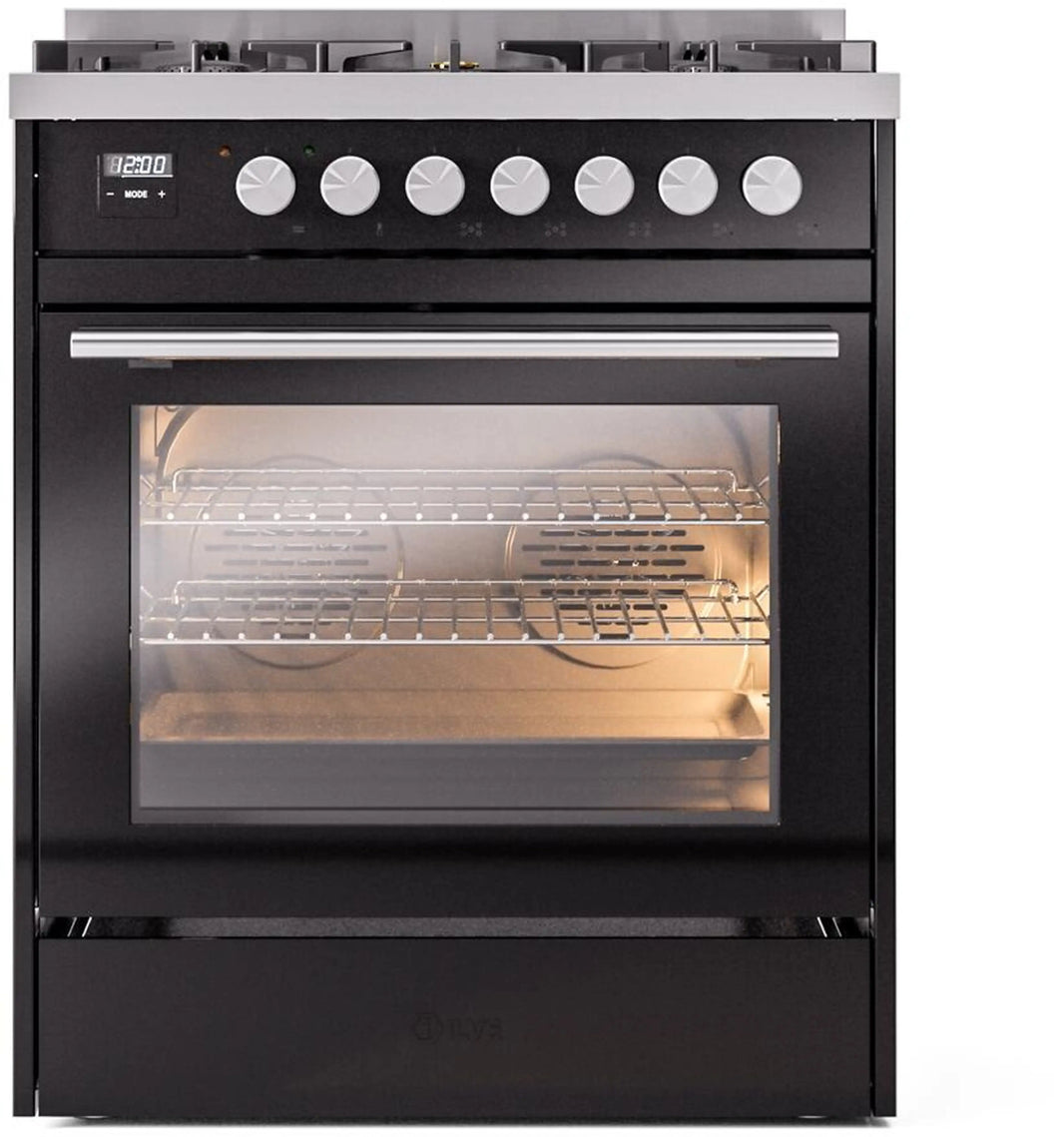 ILVE Professional Plus II 30-Inch Dual Fuel Range with 5 Burners in Glossy Black (UP30WMPBK)