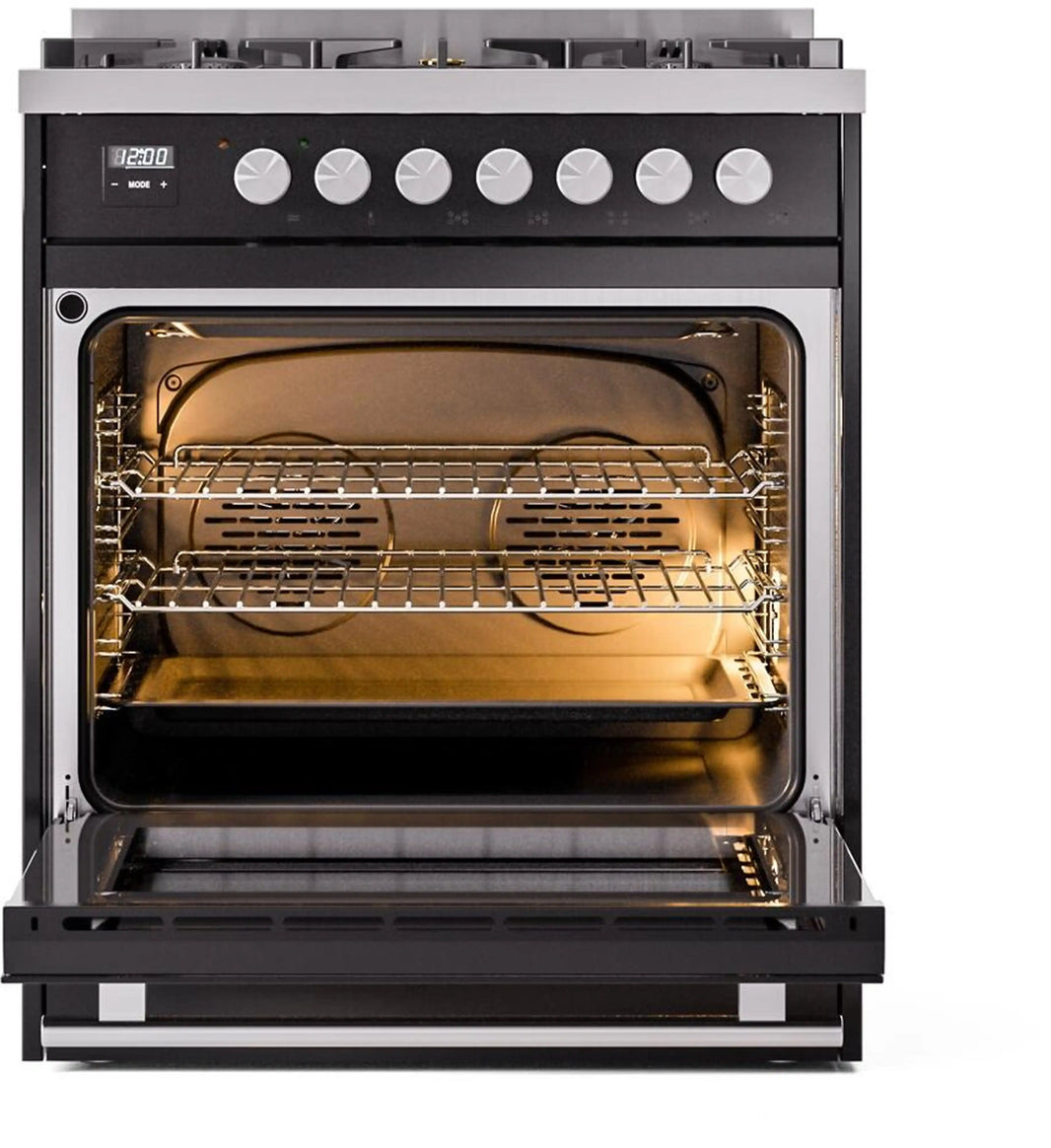 ILVE Professional Plus II 30-Inch Dual Fuel Range with 5 Burners in Glossy Black (UP30WMPBK)