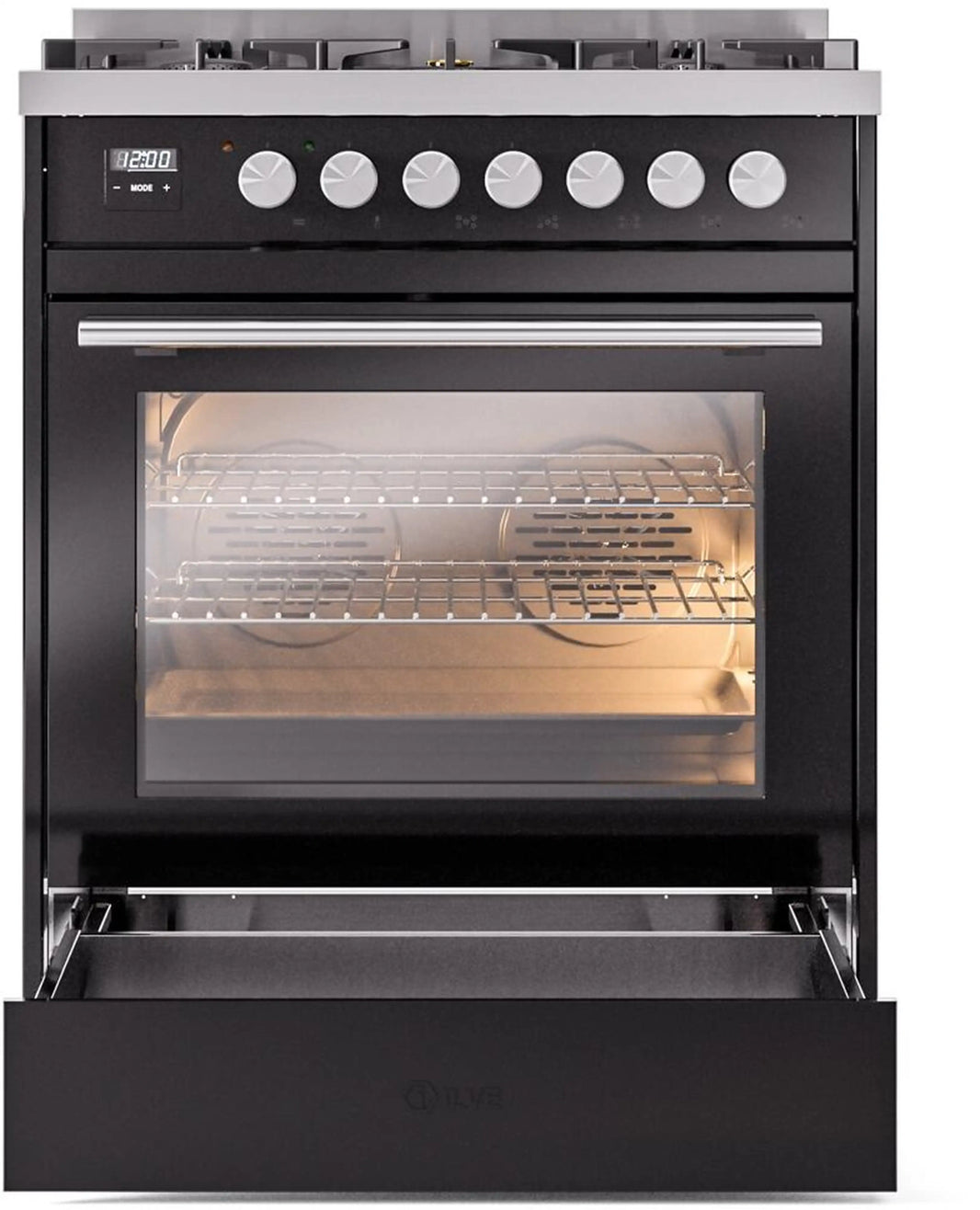 ILVE Professional Plus II 30-Inch Dual Fuel Range with 5 Burners in Glossy Black (UP30WMPBK)