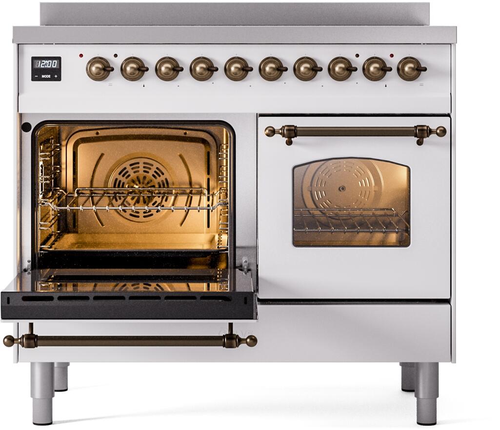 ILVE Nostalgie II 40-Inch Freestanding Electric Induction Range in White with Bronze Trim (UPDI406NMPWHB)