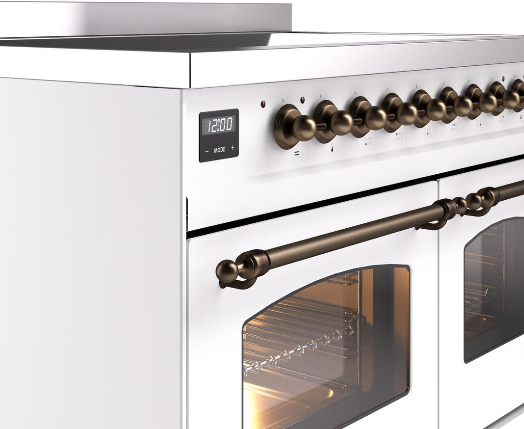 ILVE Nostalgie II 40-Inch Freestanding Electric Induction Range in White with Bronze Trim (UPDI406NMPWHB)