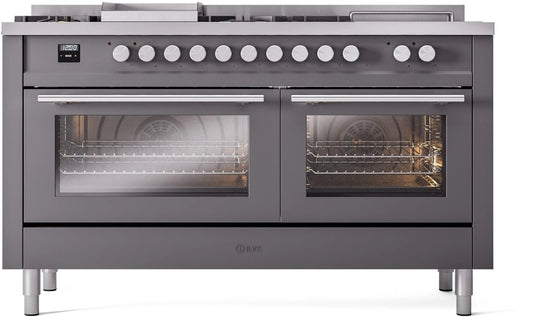 ILVE 60-Inch Professional Plus II Freestanding Dual Fuel Range with 7 Gas Burner in Matte Graphite (UP60FSWMPMG)